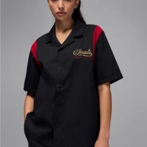 Nike Air Jordan Flight Club Loose Fit Womens Sz M Button-Up Shirt Black